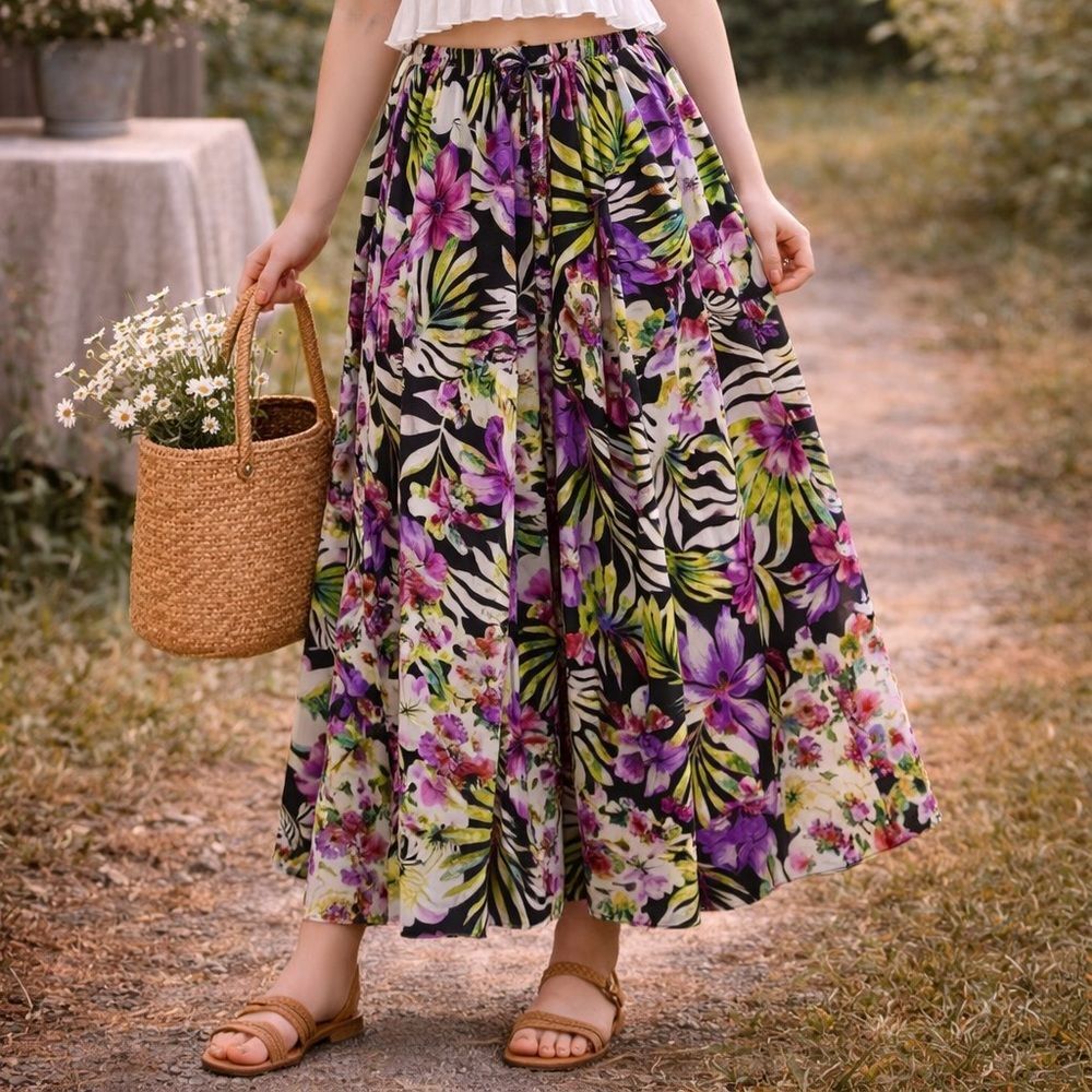 Mix Nouveau Floral Pattern Maxi Skirt Medium